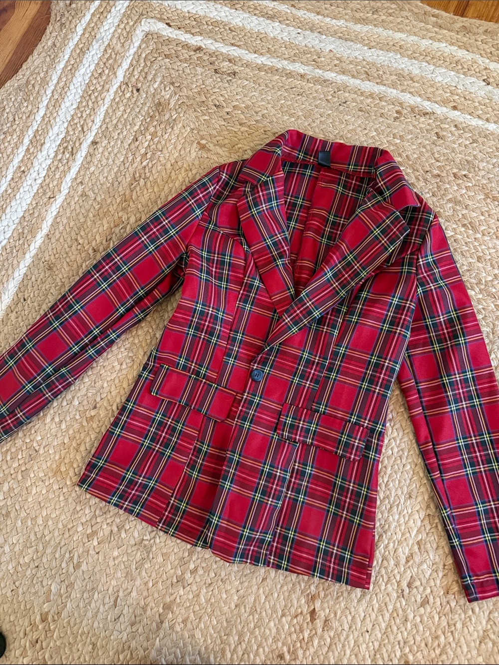 Amazon Red Plaid Double-Breasted Blazer